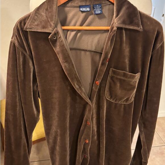 Vintage Honors Velour Button-Up Shirt Made in Hong Kong - Picture 6 of 6